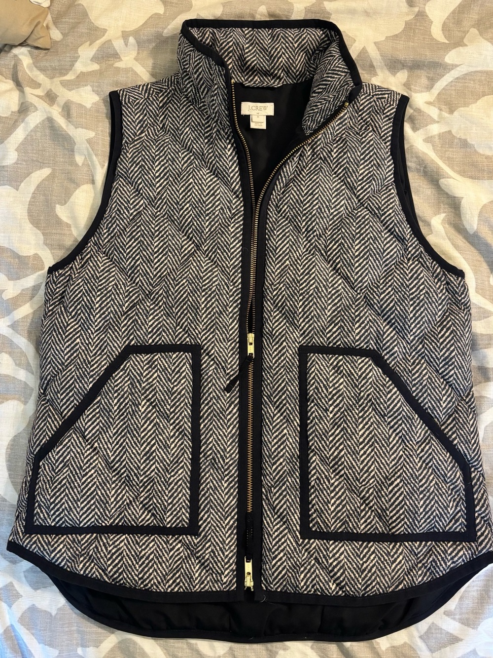 J. Crew Womens Black & White Herringbone Quilted Vest